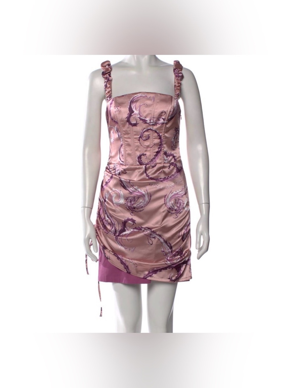 Versace Jeans Couture  Rose Pink Satin Mini Dress with Swirl Print